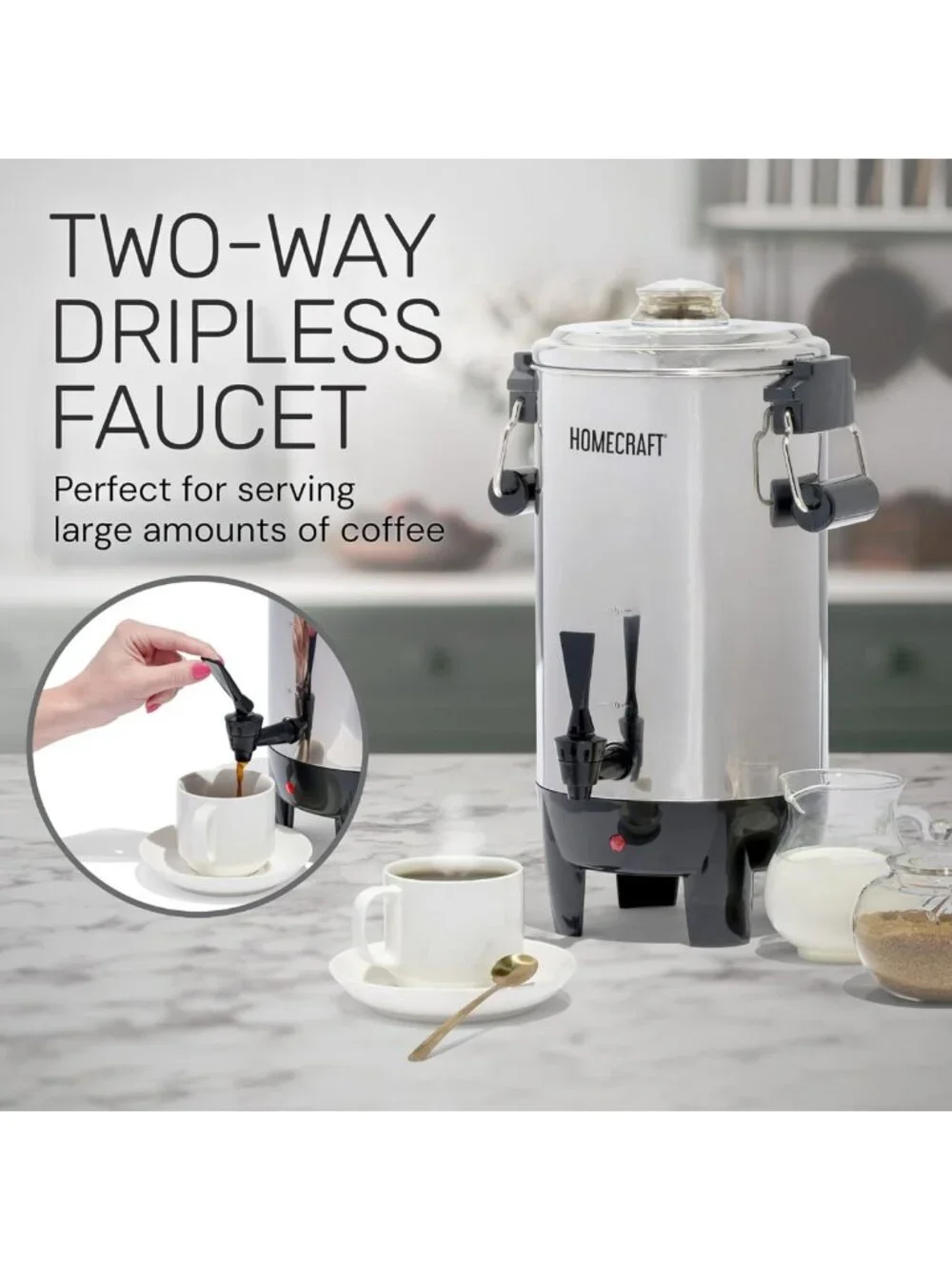 30-Cup Stainless Steel Coffee Urn - Quick-Brewing Double Faucet for Espresso